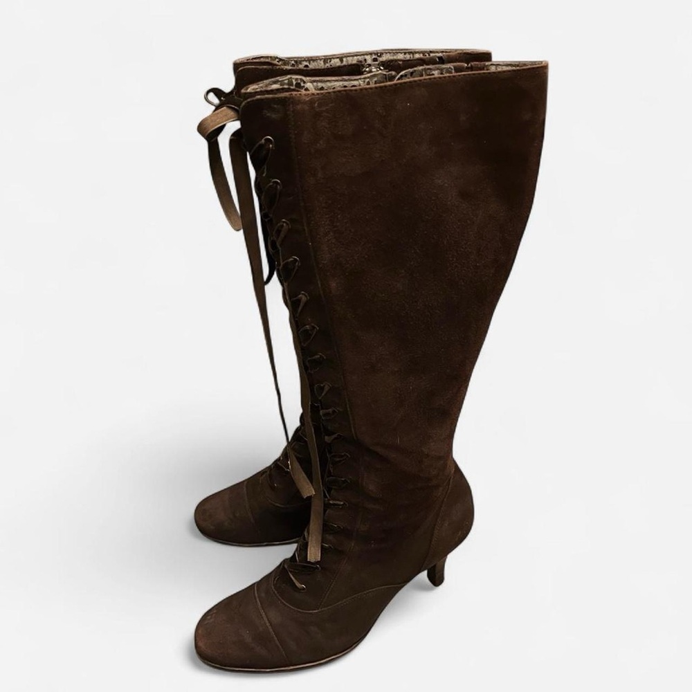 Knee High Victorian Inspired Suede Lace up Boots Women’s 8